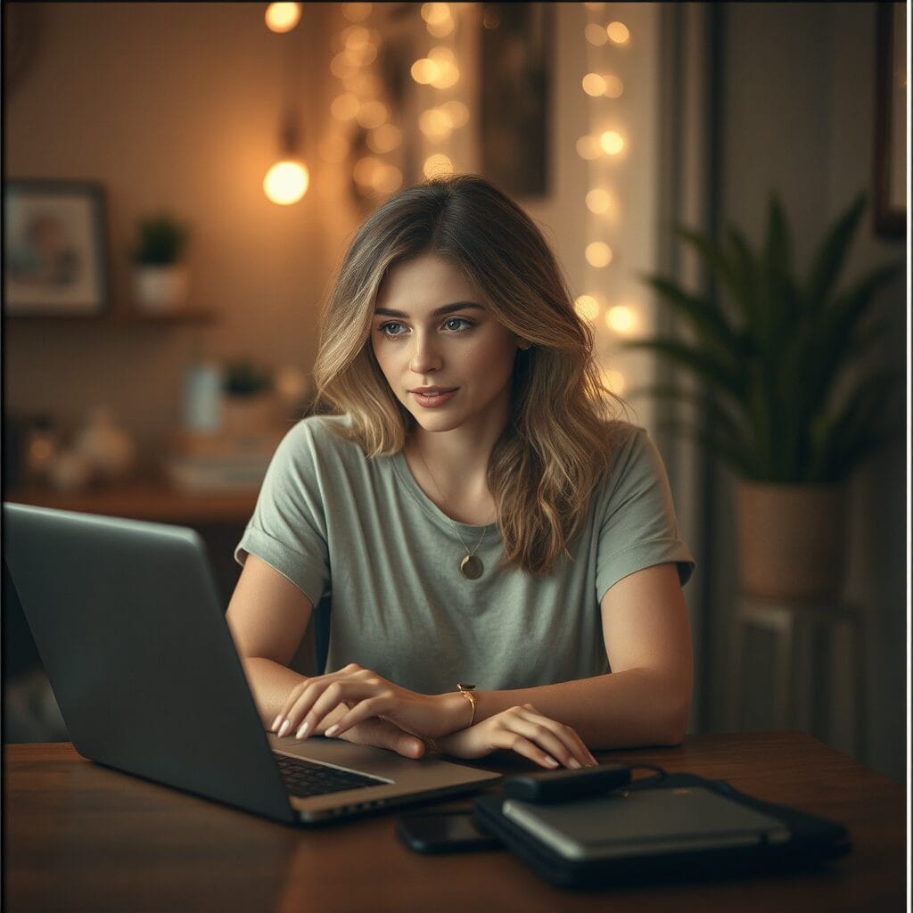 influencer op onlyfans website achter een laptop