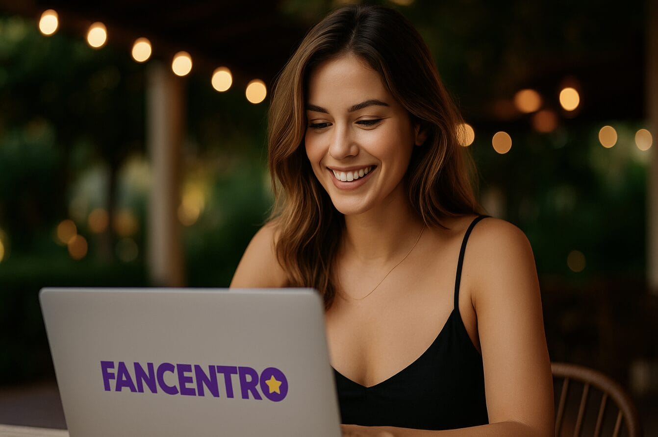 Fancentro Model achter laptop